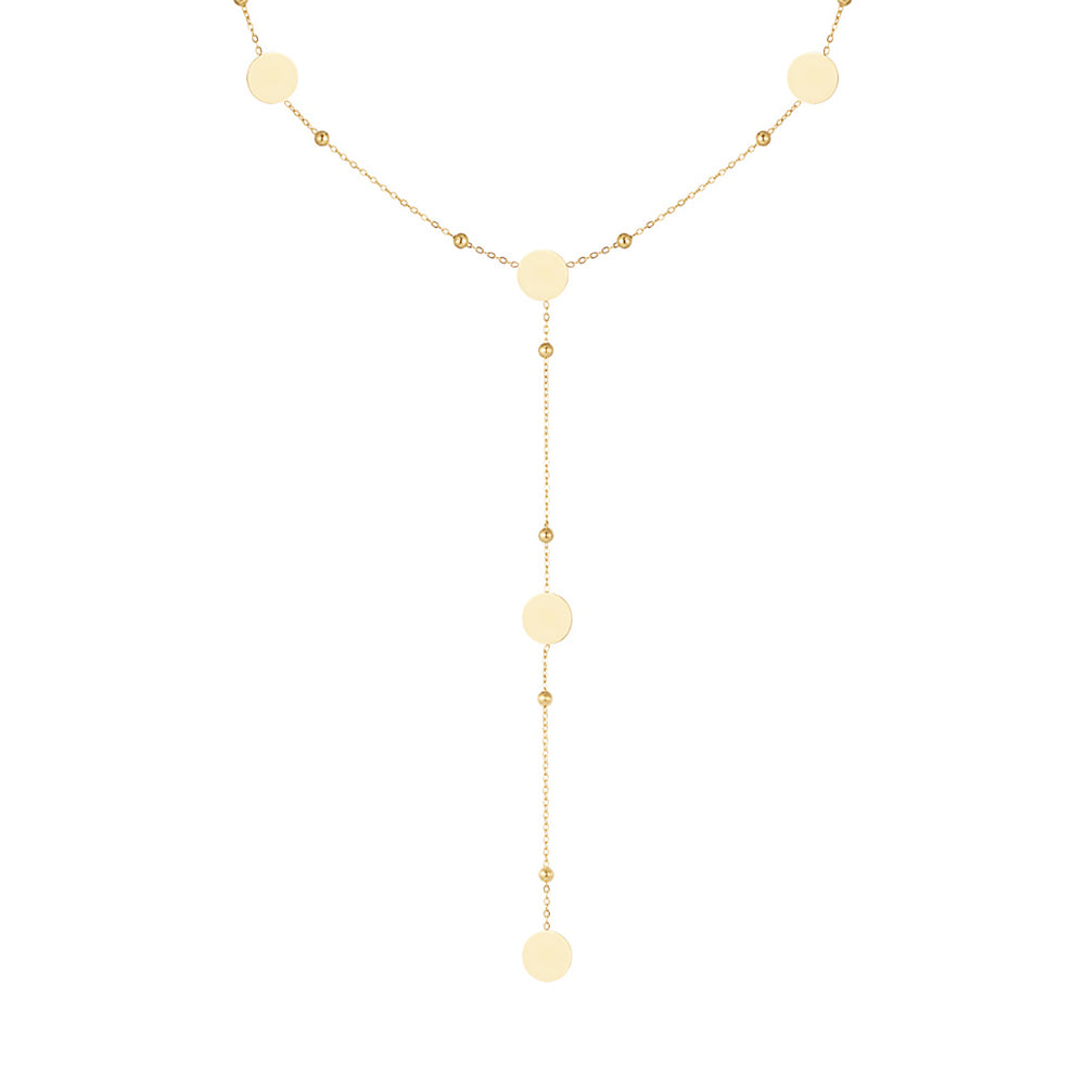Collier sautoir en Y doré à médaillons ronds
