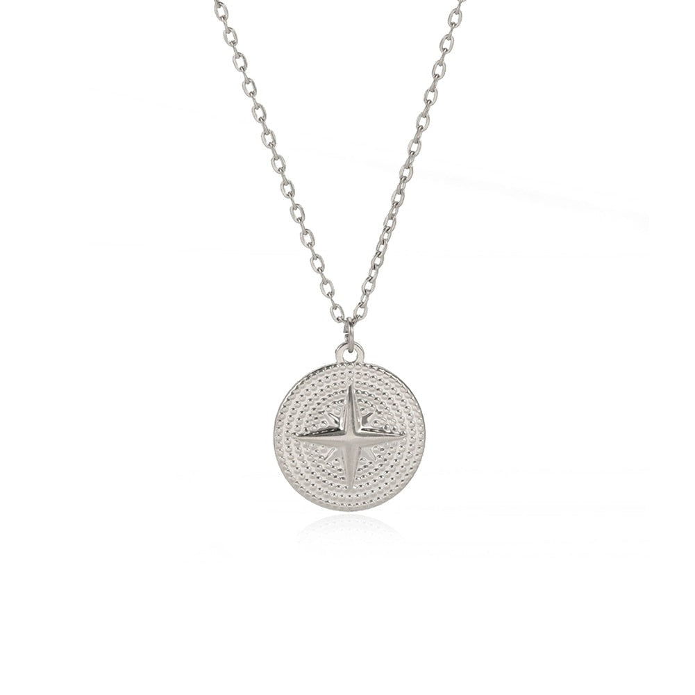 Collier boussole argenté