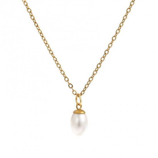 Collier pendentif perle d'imitation doré