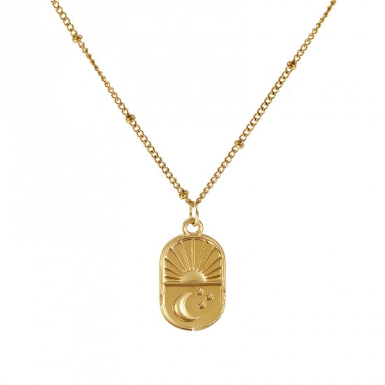 Collier pendentif soleil et lune doré