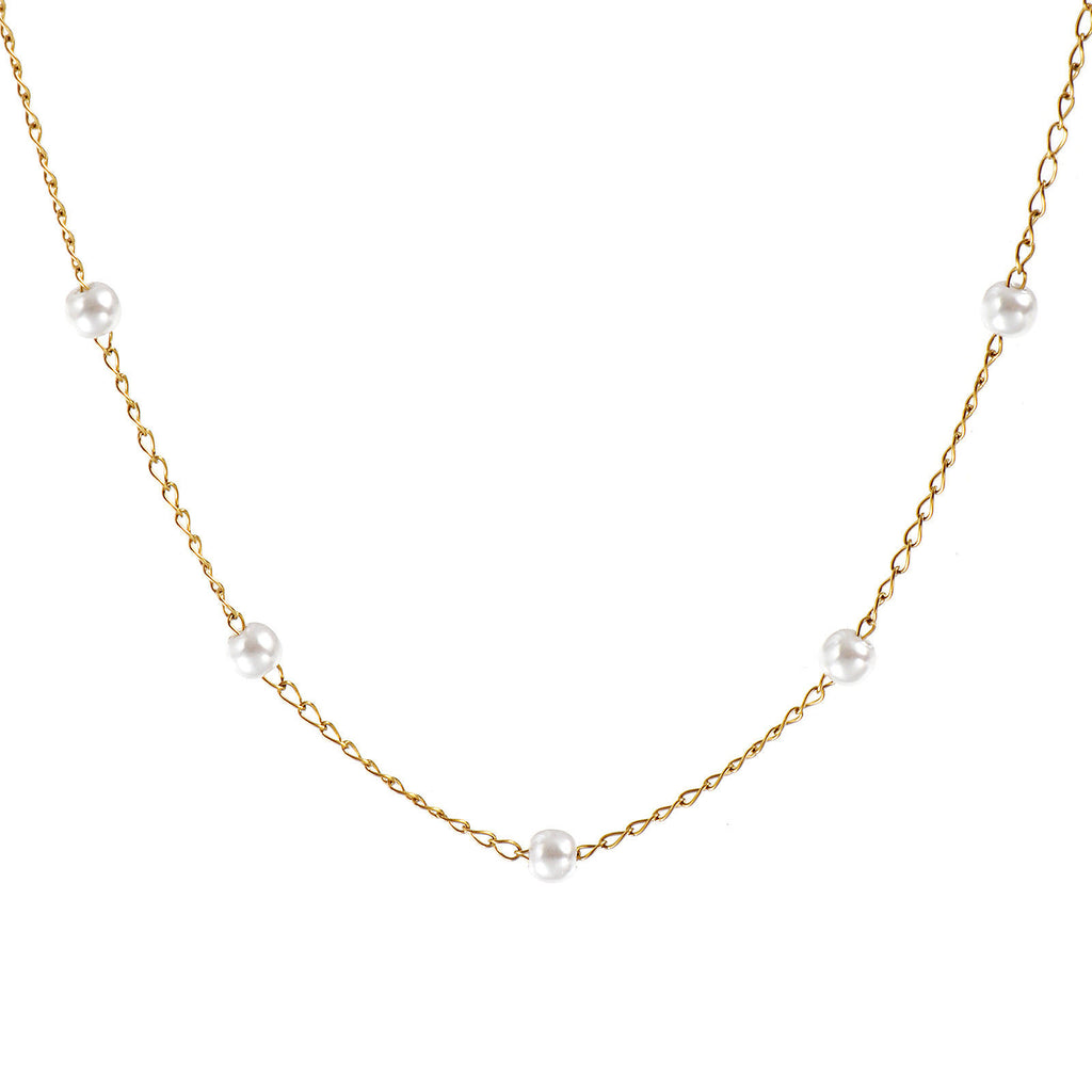 Collier perles d'imitation espacées doré