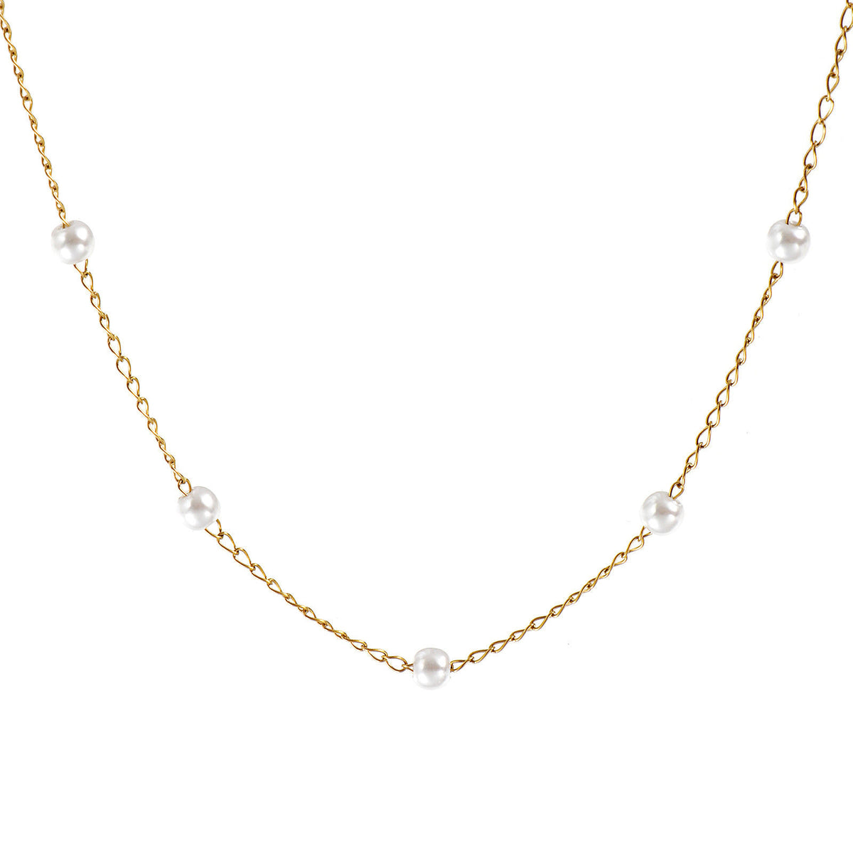 Collier perles d'imitation espacées doré
