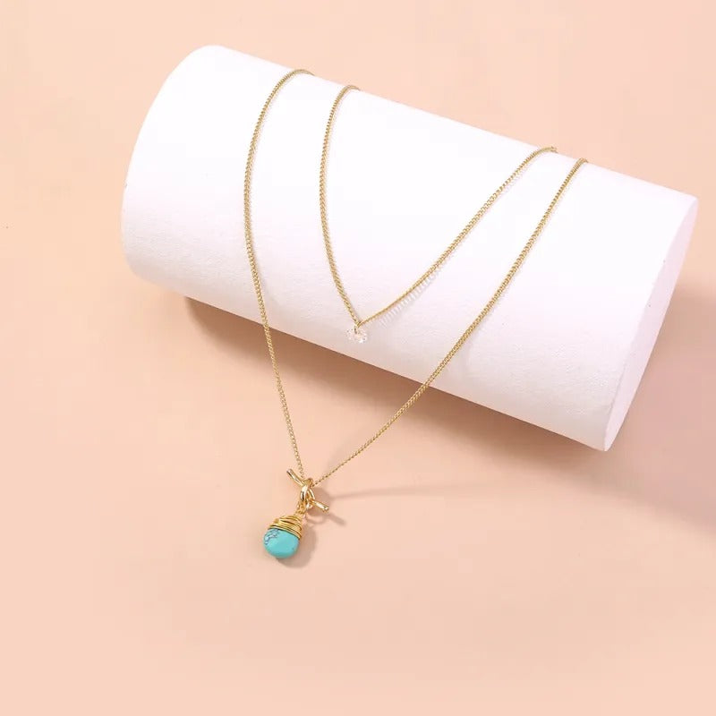 Collier double rang avec turquoise