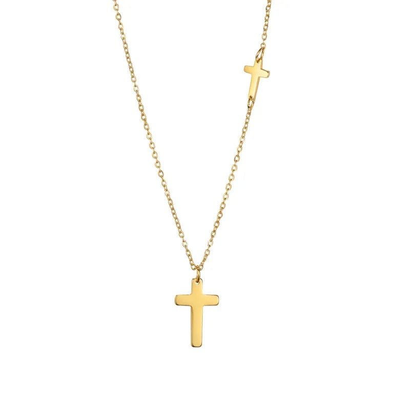 Collier croix en acier inoxydable doré