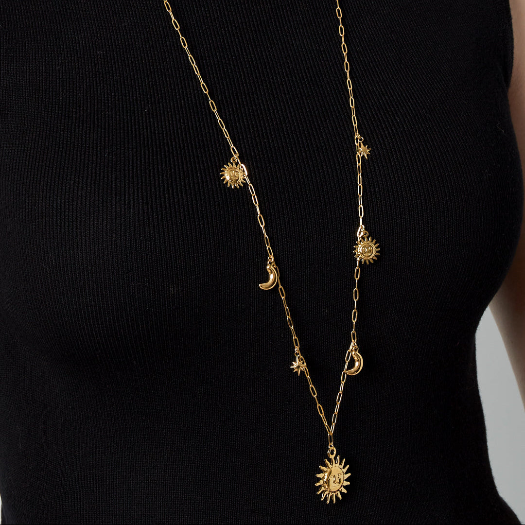 Collier long Soleil Lune Étoile Image