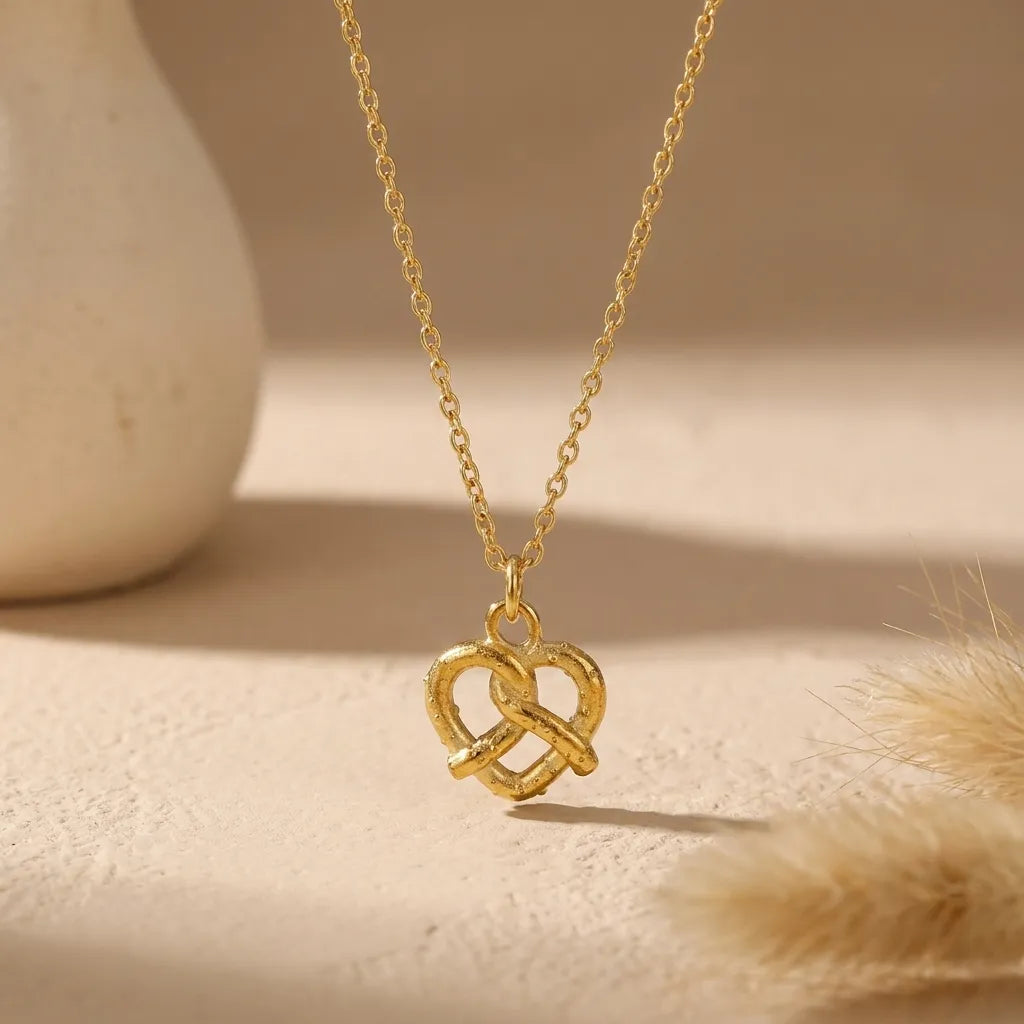 Collier pendentif cœur bretzel doré