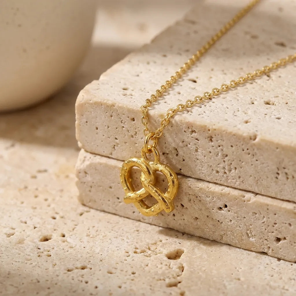 Collier pendentif cœur bretzel doré