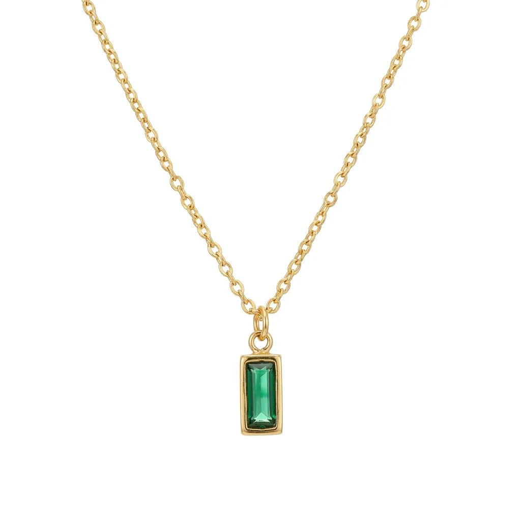 Collier pendentif pierre verte rectangulaire doré