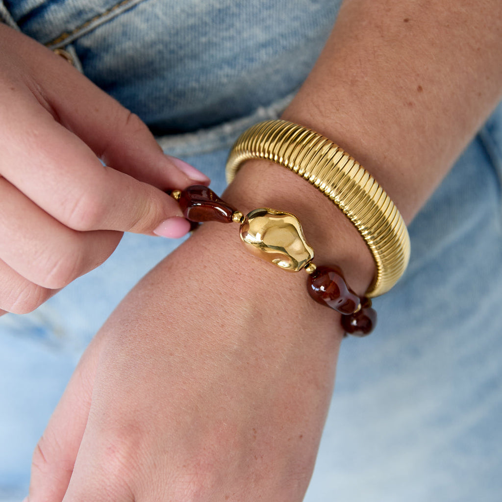 Bracelets en acier inoxydable à perles, forme irrégulière, collection décontractée et simple pour femmes