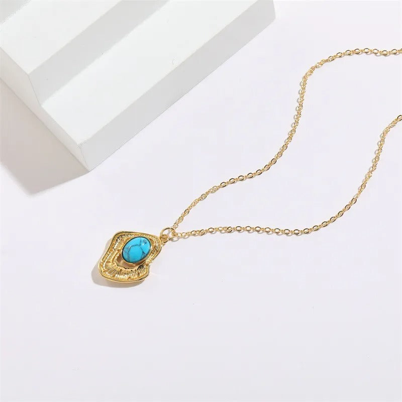 Collier rond et géométrique en turquoise