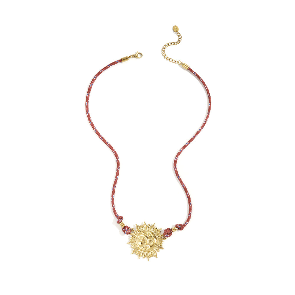 Collier cordon à pendentif soleil en acier inoxydable