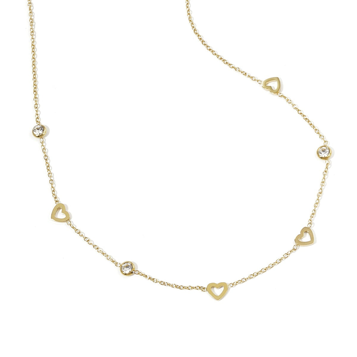 Collier avec breloques coeur et diamants - acier inoxydable