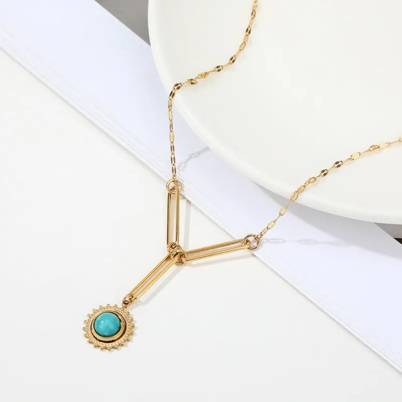 Collier Soleil avec Pendentif Turquoise