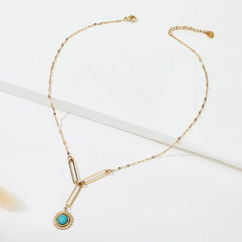 Collier soleil avec pendentif turquoise