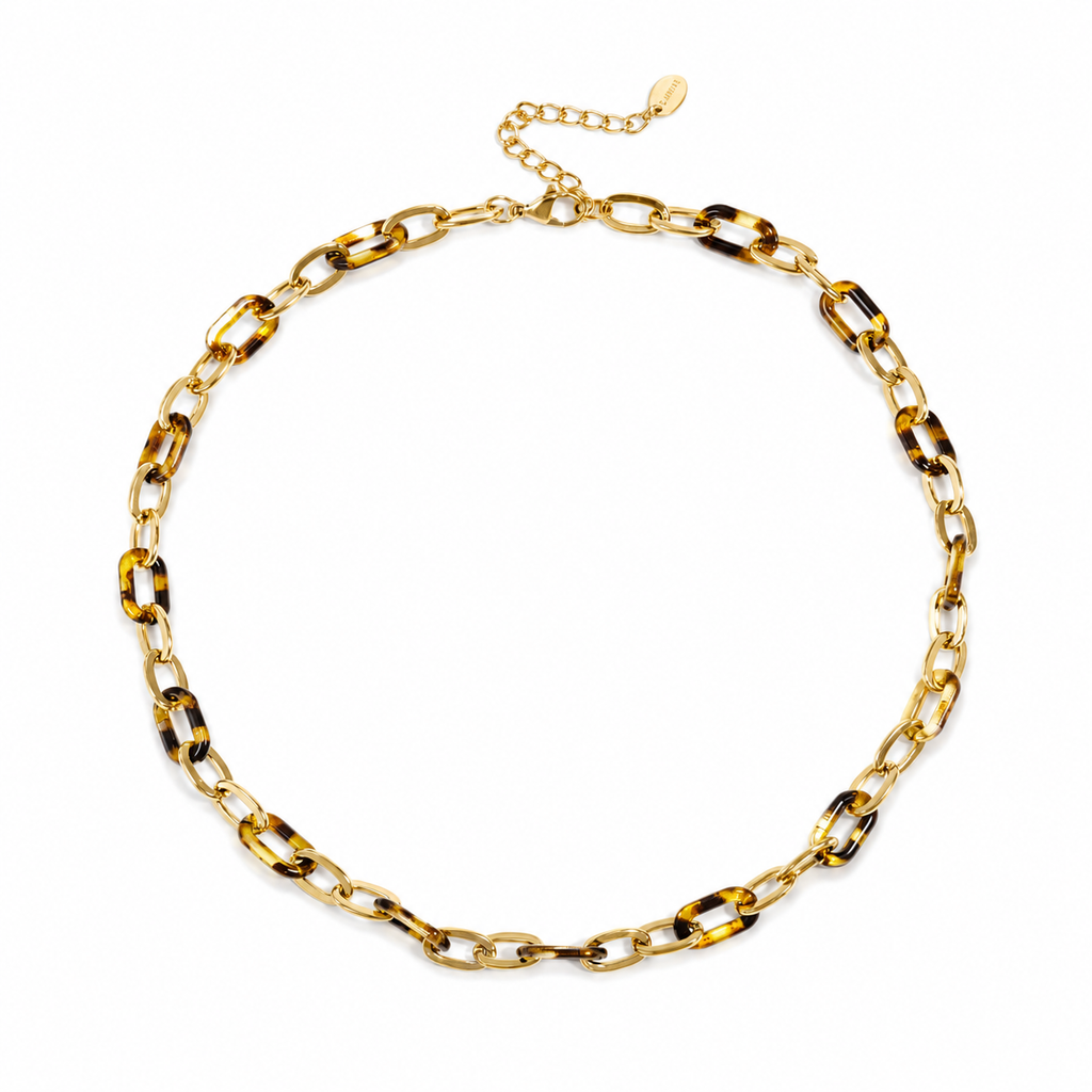 Collier chaîne femme à maillons dorés et effet écaille