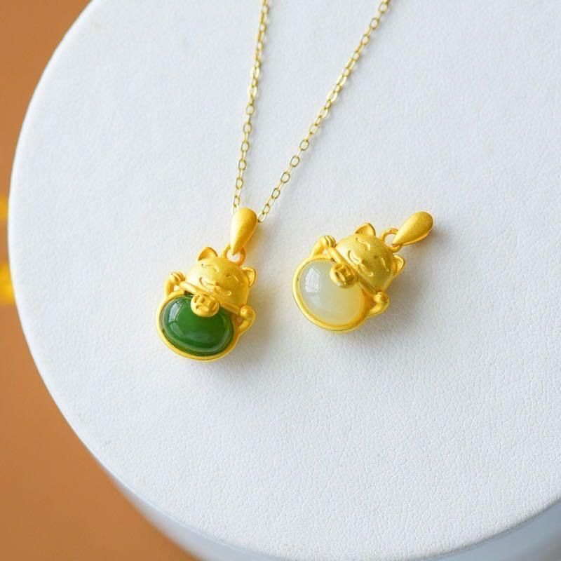 Collier chat et pierre de Jade