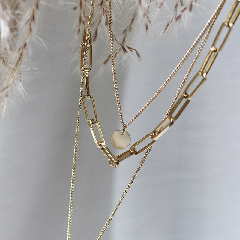 Collier double rangs femme, acier inoxydable doré, chaîne Collier double rangs femme, acier inoxydable doré, chaîne