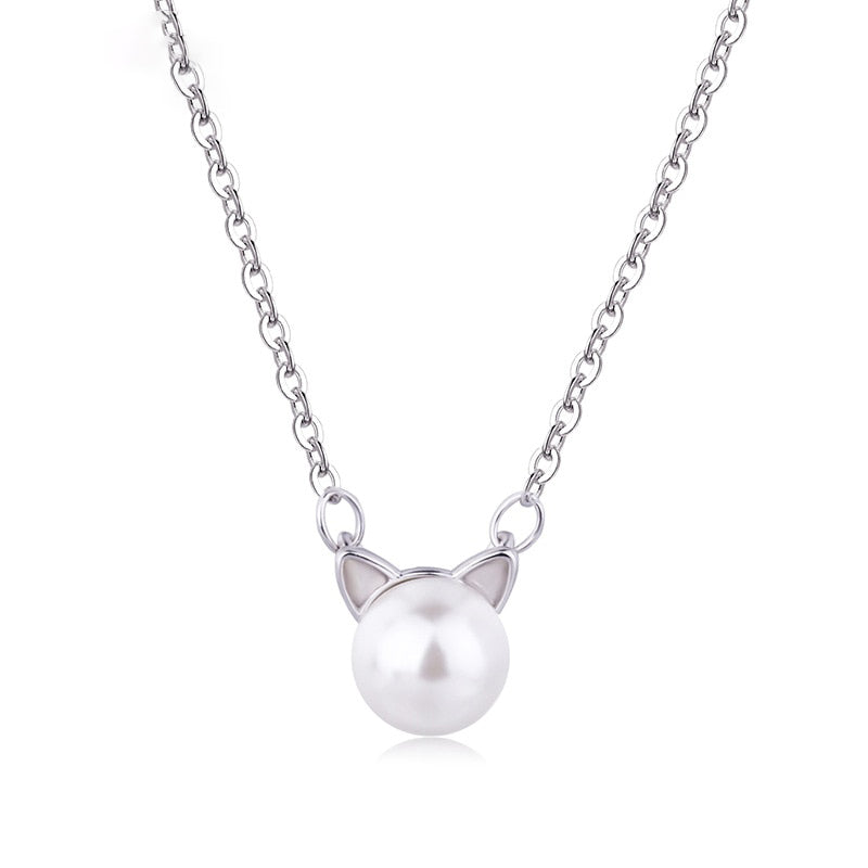 Collier pendentif chat argenté