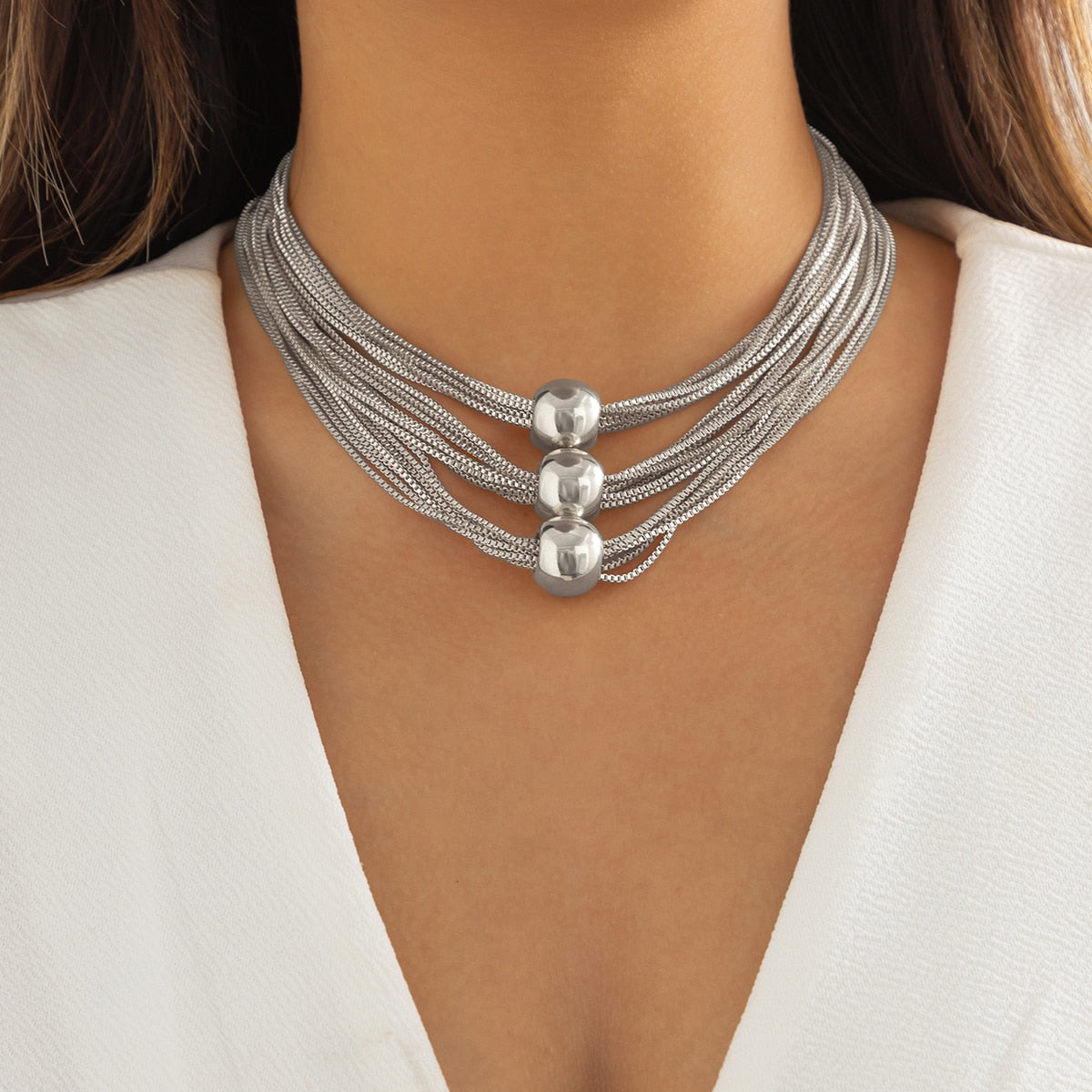 Collier multirang ras de cou argent