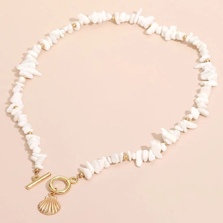 Collier coquillage blanc et or original