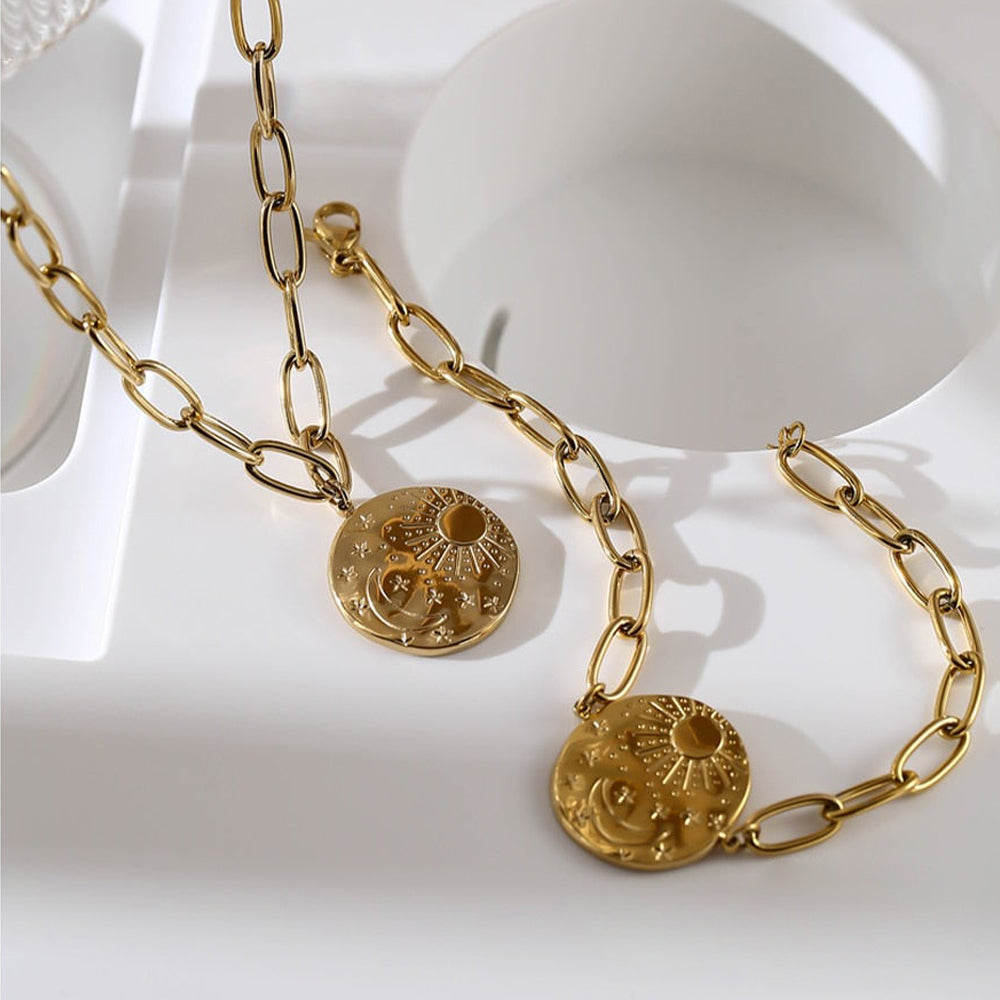 Collier lune soleil or