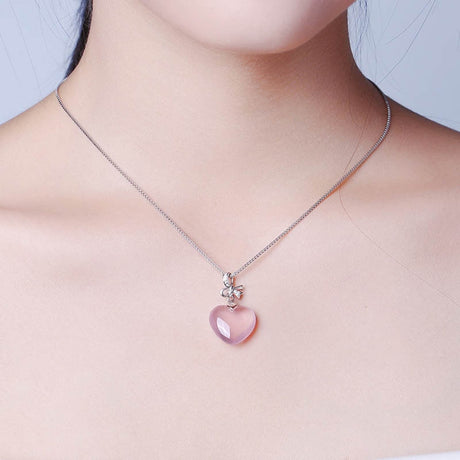 Collier Quartz Rose Cœur