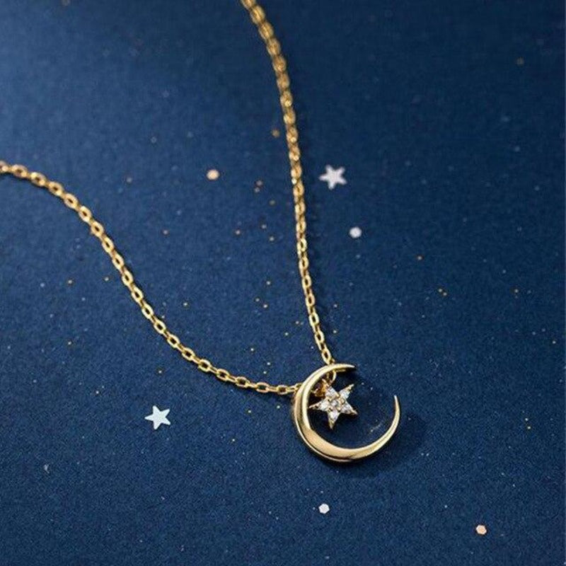 Collier étoile et lune doré