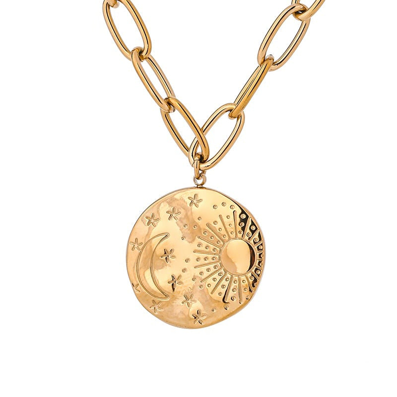 Collier lune soleil or