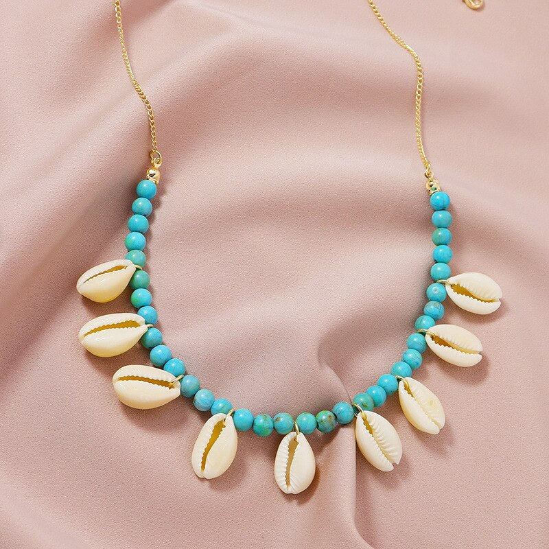 Collier coquillage bleu