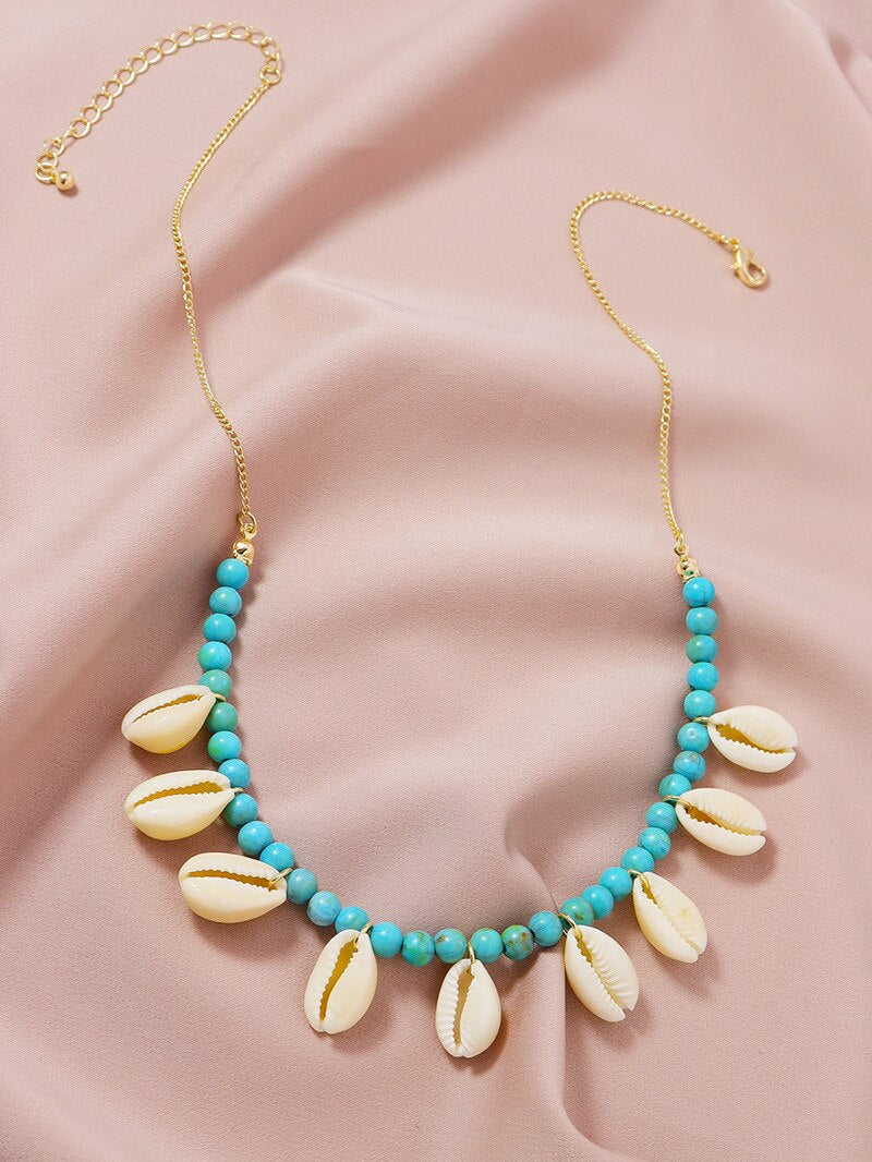 Collier coquillage bleu