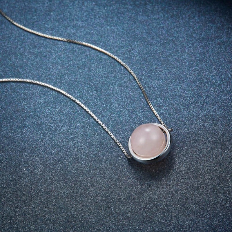 Collier avec pendentif quartz rose en argent
